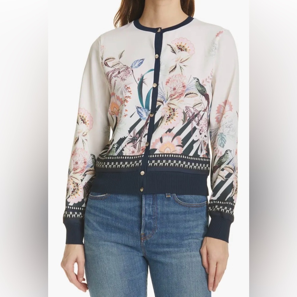Ted Baker Miyyaa Decadence print cardigan in cream